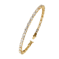 4.6 CTW alternating oval and round lab-grown diamond tennis bracelet in Yellow Gold, upright angled view – Lunéa Paris