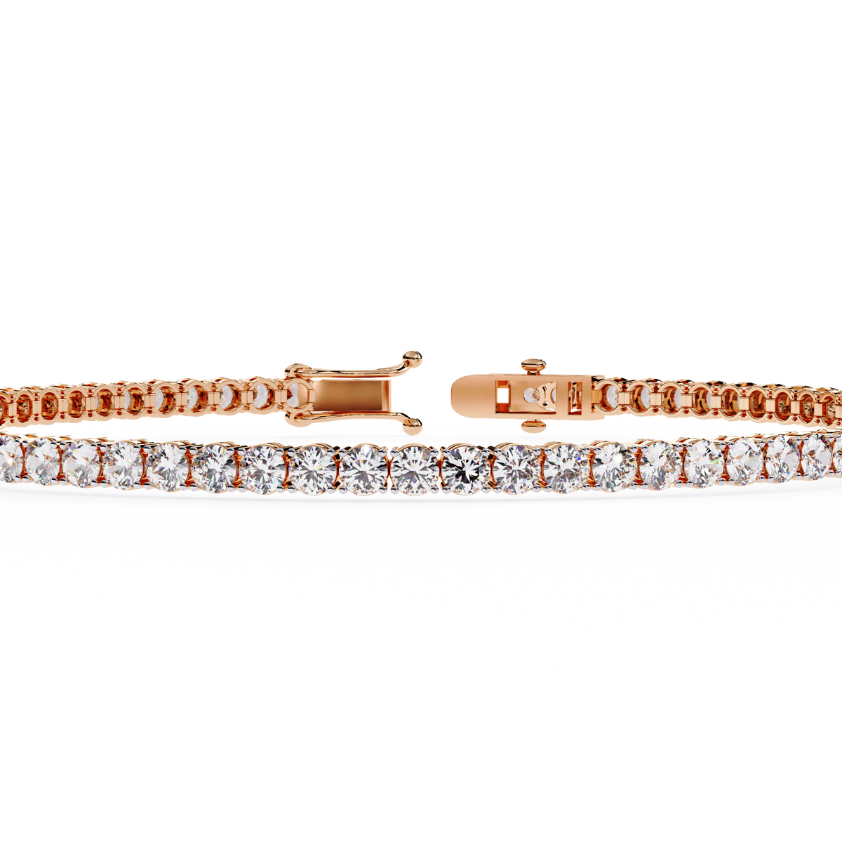 3.9 CTW classic round lab-grown diamond tennis bracelet in Rose Gold, close front detail – Lunéa Paris
