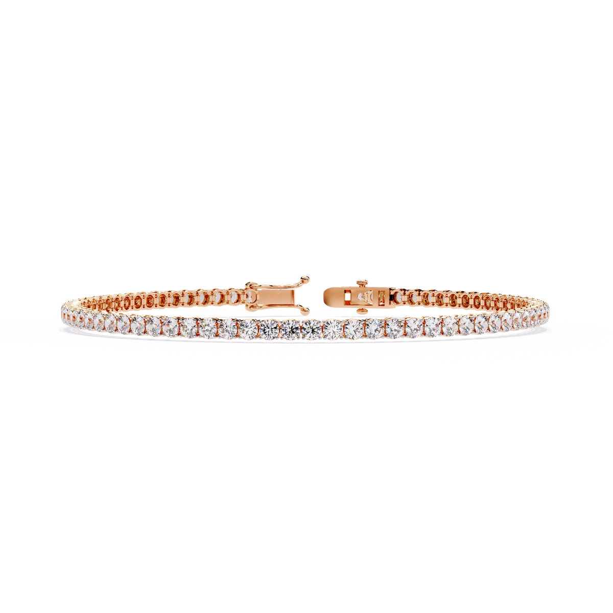 3.9 CTW classic round lab-grown diamond tennis bracelet in Rose Gold, front-facing flat view – Lunéa Paris