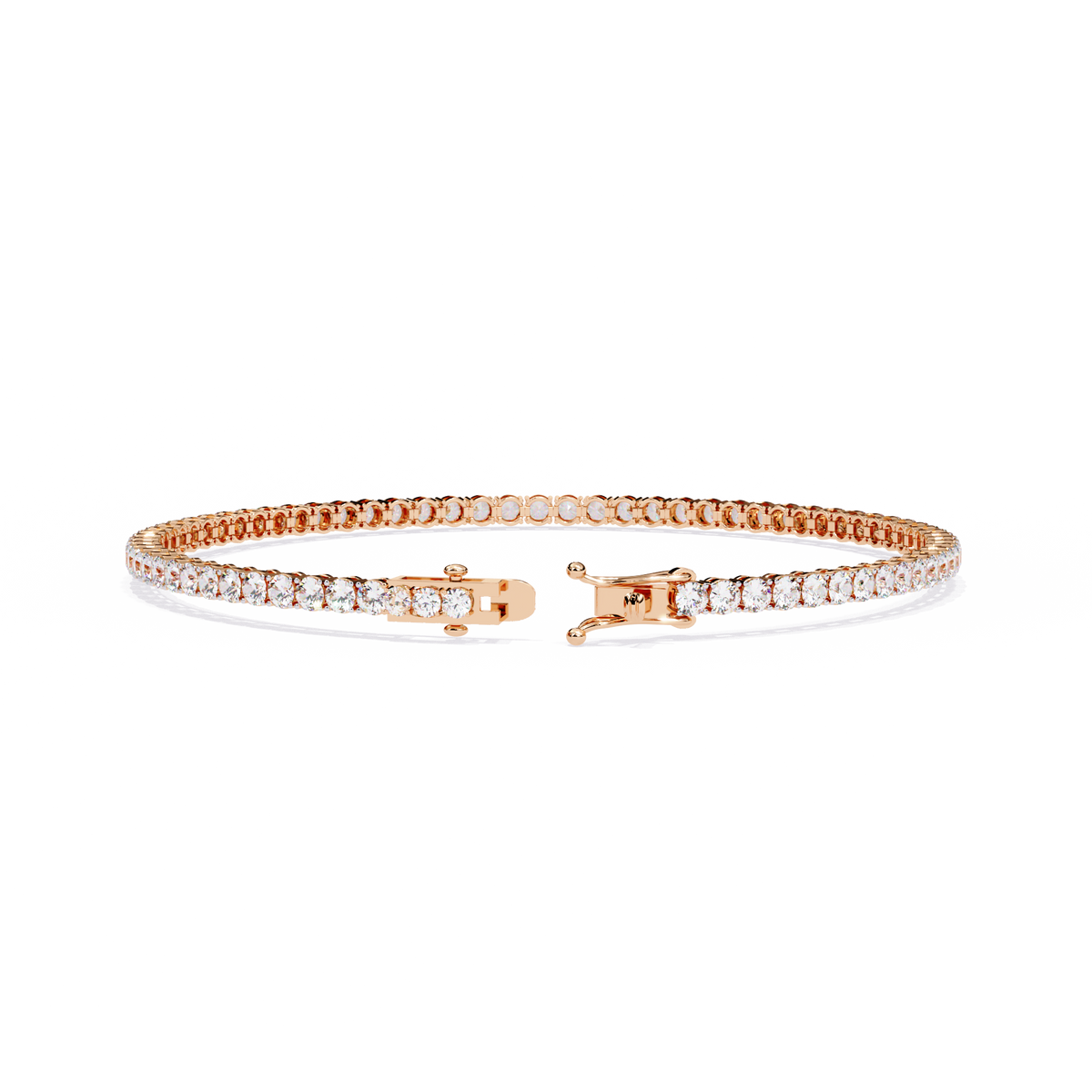 3.9 CTW classic round lab-grown diamond tennis bracelet in Rose Gold, rear clasp-side view – Lunéa Paris