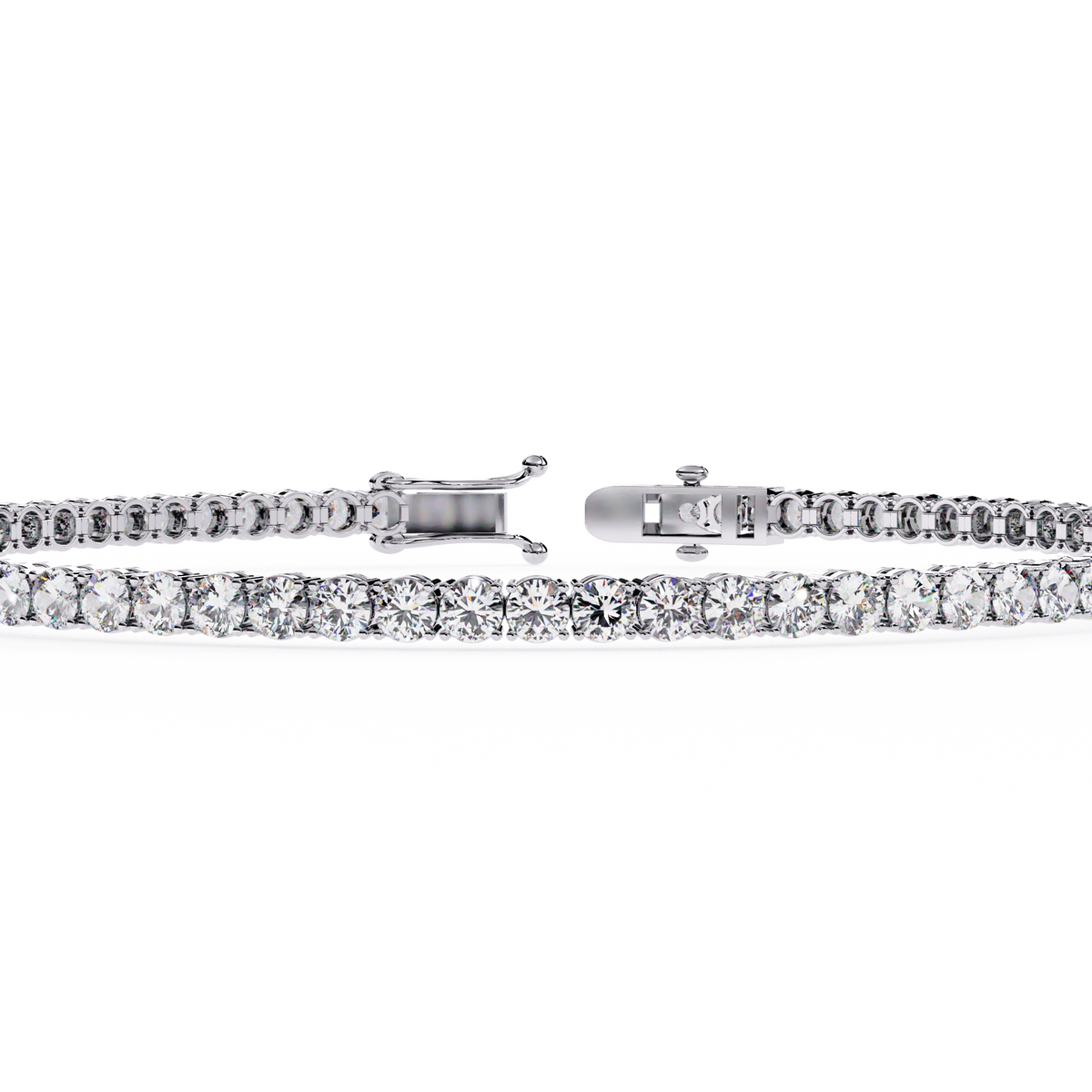 3.9 CTW classic round lab-grown diamond tennis bracelet in White Gold, close front detail – Lunéa Paris