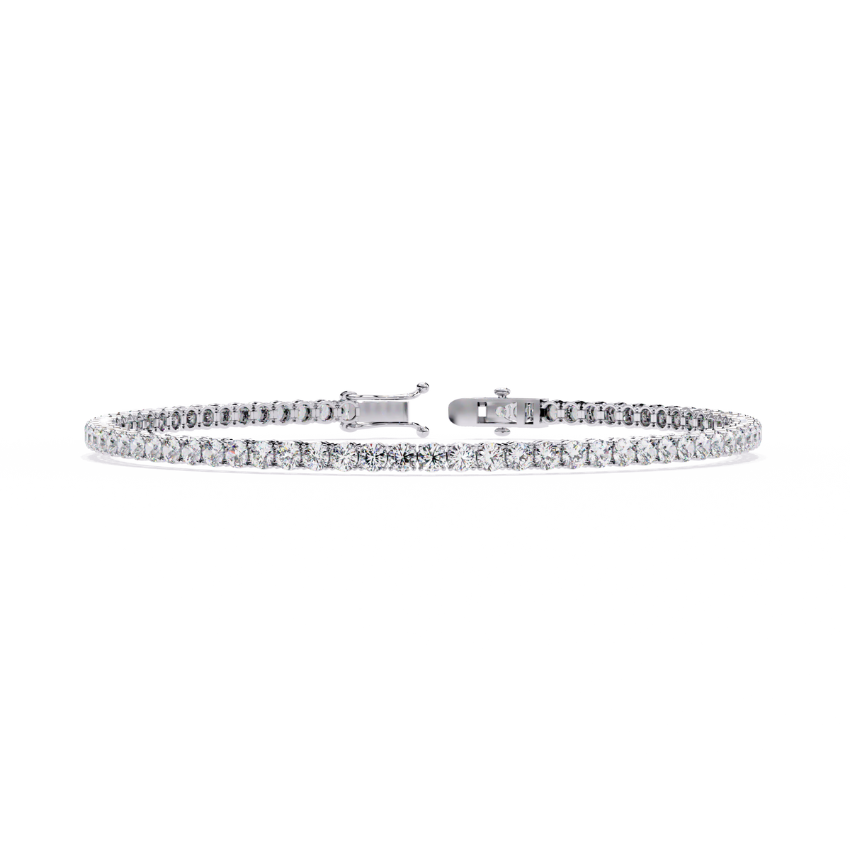 3.9 CTW classic round lab-grown diamond tennis bracelet in White Gold, front-facing flat view – Lunéa Paris
