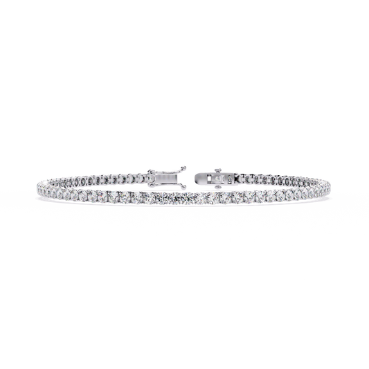 3.9 CTW classic round lab-grown diamond tennis bracelet in White Gold, front-facing flat view – Lunéa Paris