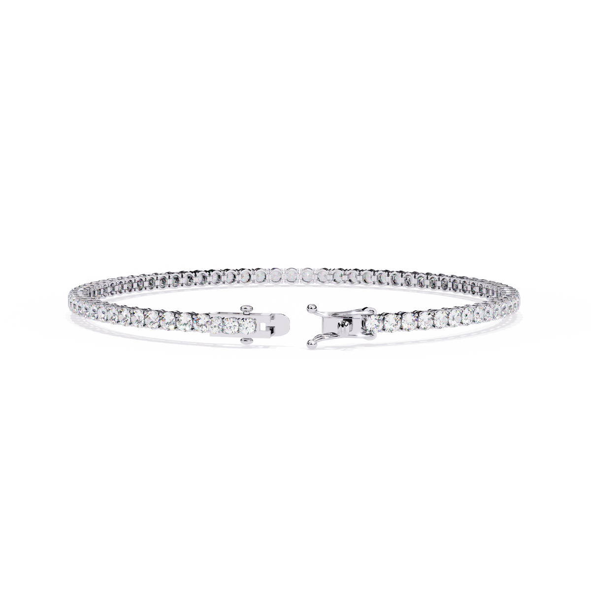 3.9 CTW classic round lab-grown diamond tennis bracelet in White Gold, rear clasp-side view – Lunéa Paris