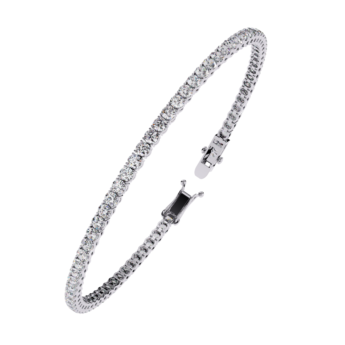 3.9 CTW classic round lab-grown diamond tennis bracelet in White Gold, upright angled view – Lunéa Paris
