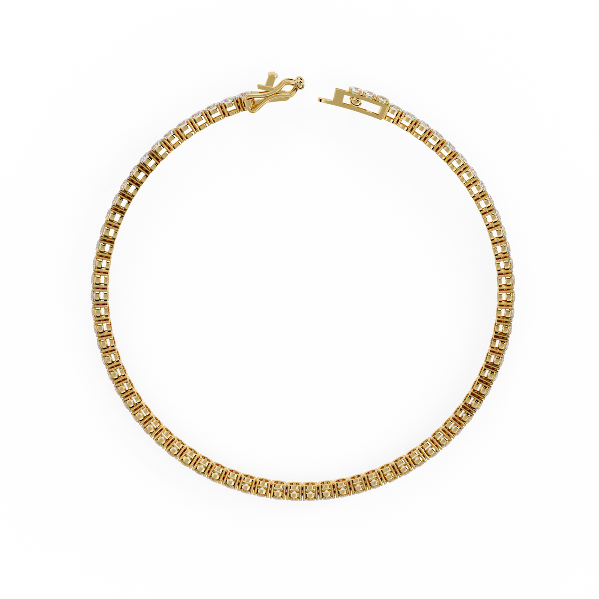 3.9 CTW classic round lab-grown diamond tennis bracelet in Yellow Gold, circular profile view – Lunéa Paris