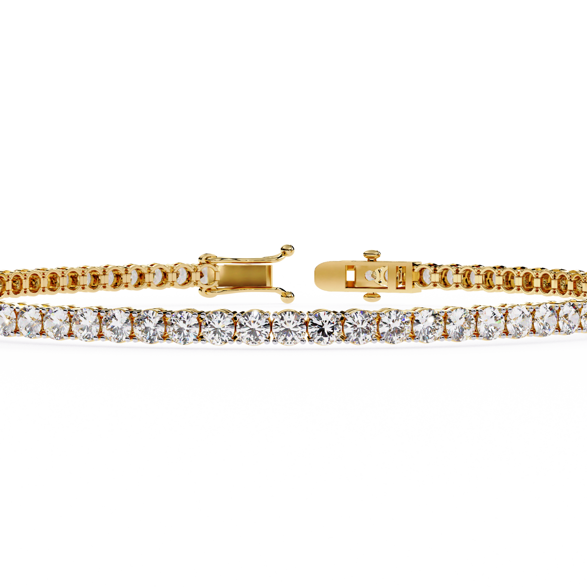 3.9 CTW classic round lab-grown diamond tennis bracelet in Yellow Gold, close front detail – Lunéa Paris