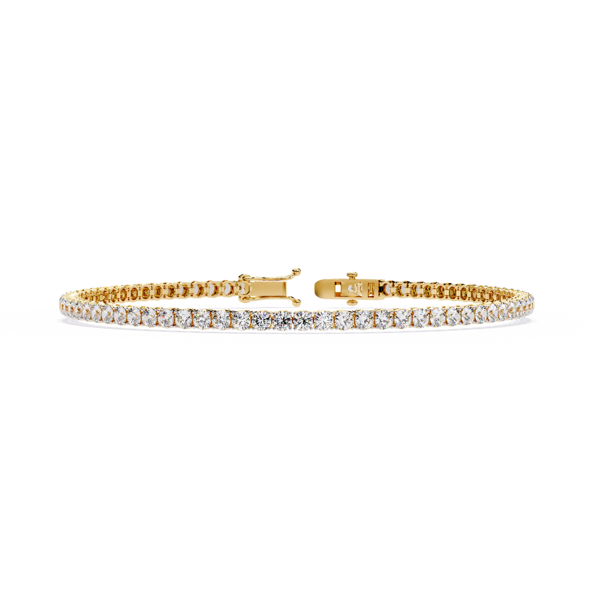 3.9 CTW classic round lab-grown diamond tennis bracelet in Yellow Gold, front-facing flat view – Lunéa Paris
