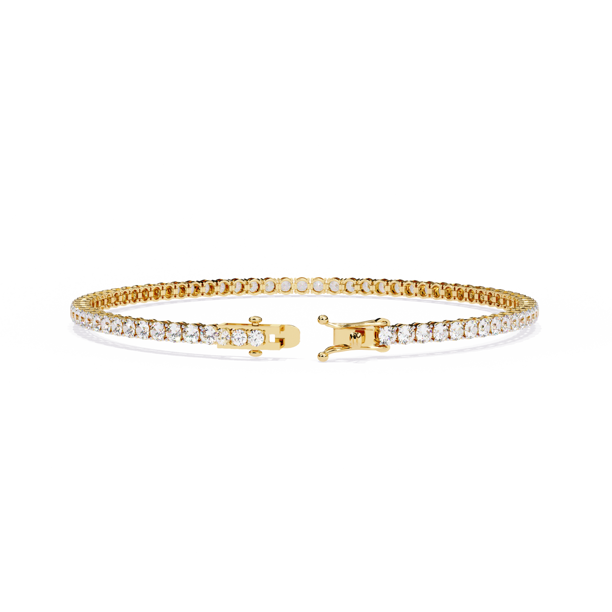 3.9 CTW classic round lab-grown diamond tennis bracelet in Yellow Gold, rear clasp-side view – Lunéa Paris