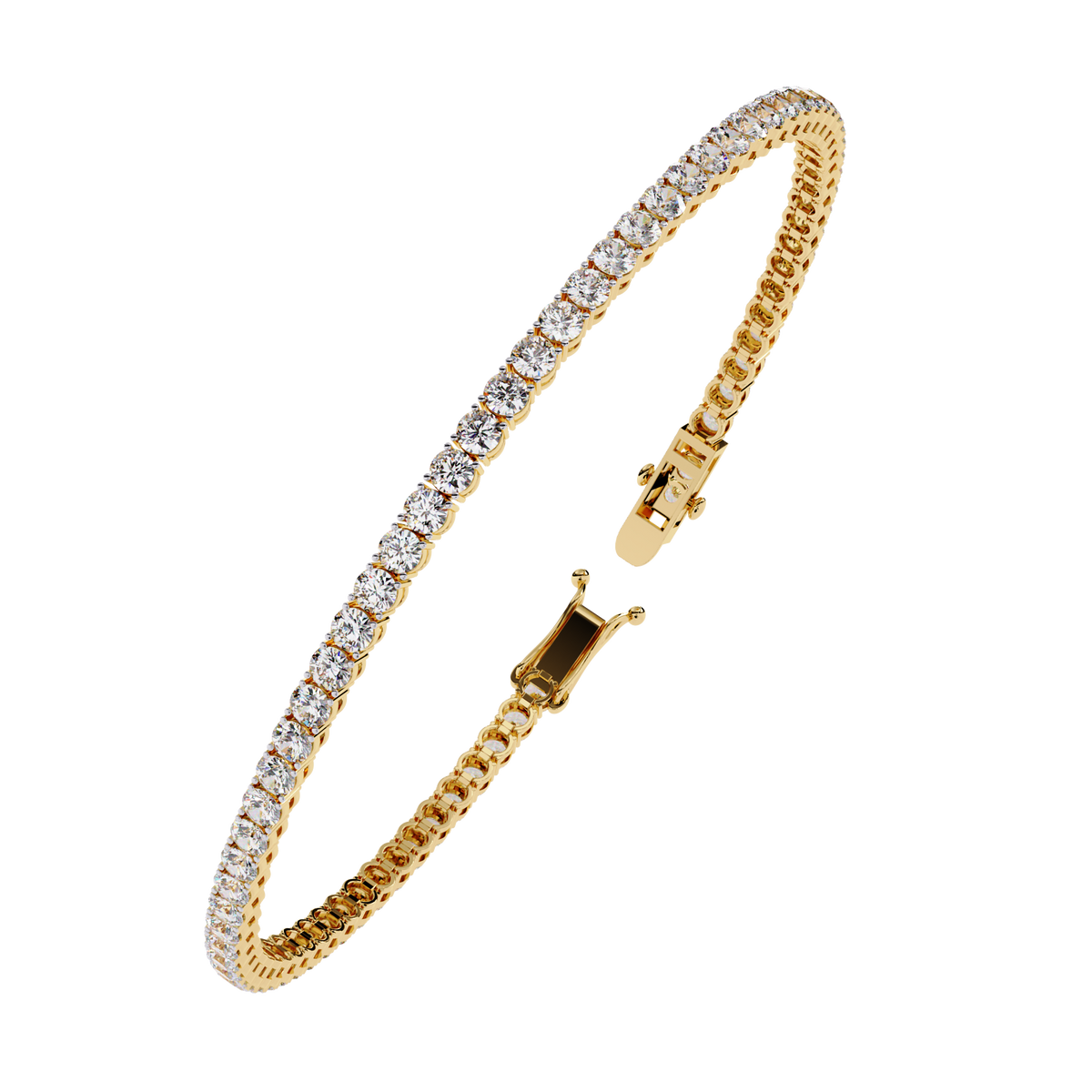3.9 CTW classic round lab-grown diamond tennis bracelet in Yellow Gold, upright angled view – Lunéa Paris