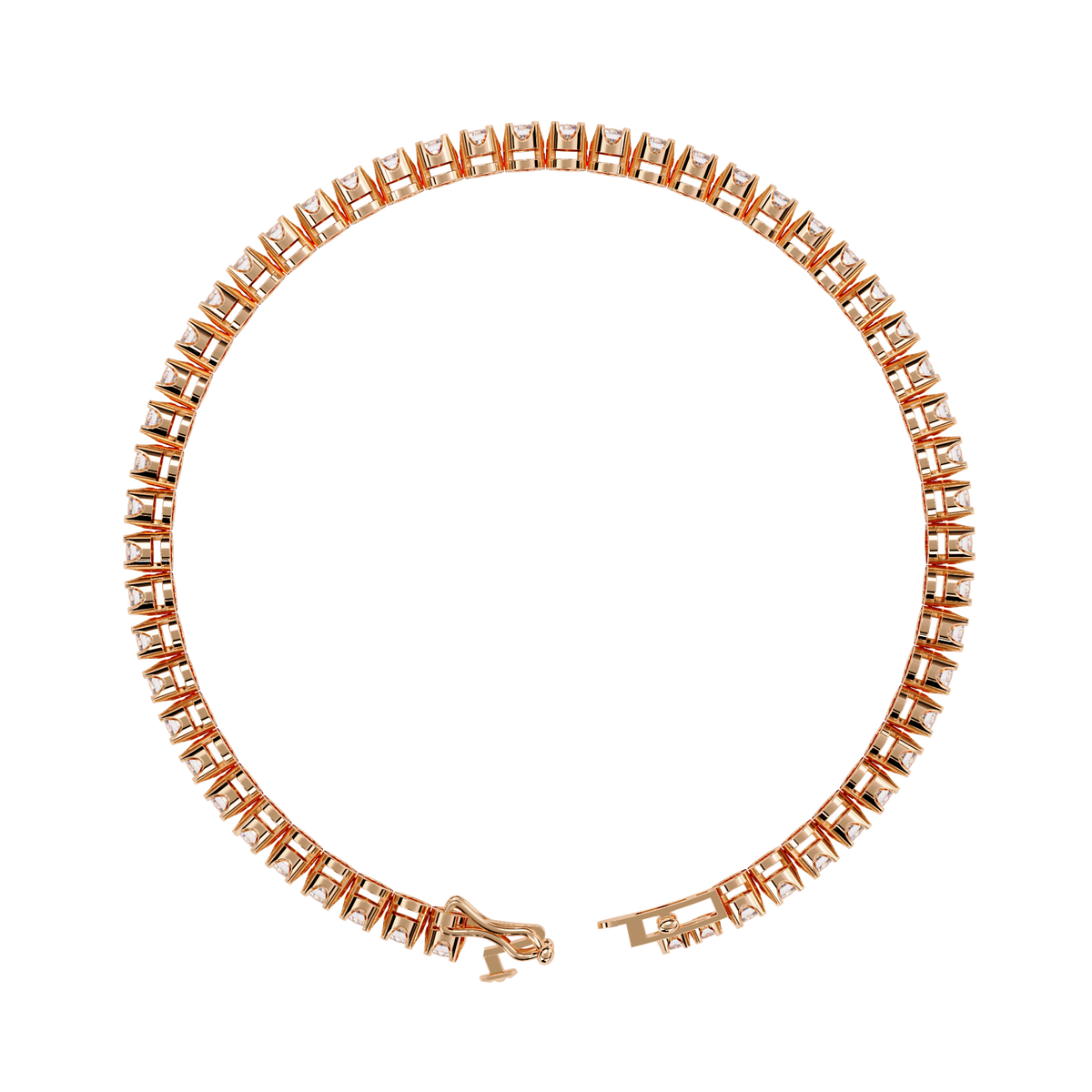 2.6 CTW classic round lab-grown diamond tennis bracelet in Rose Gold, circular profile showing the clasp – Lunéa Paris