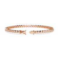 2.6 CTW classic round lab-grown diamond tennis bracelet in Rose Gold, rear clasp-side flat view – Lunéa Paris