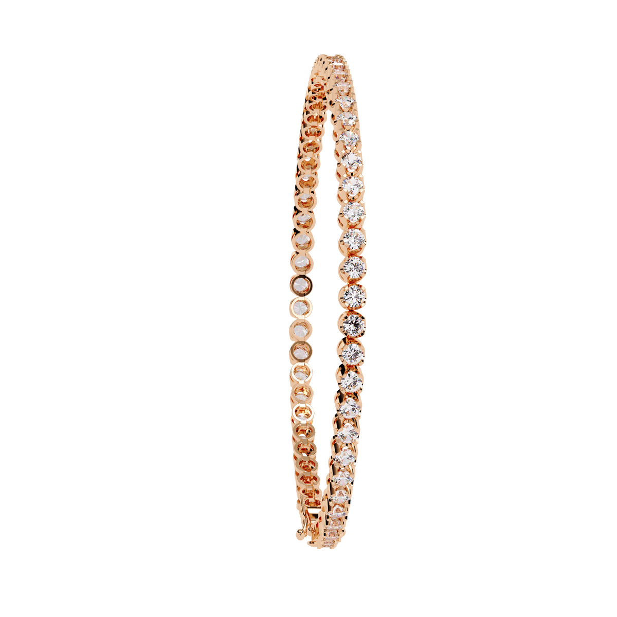 2.6 CTW classic round lab-grown diamond tennis bracelet in Rose Gold, upright side profile – Lunéa Paris