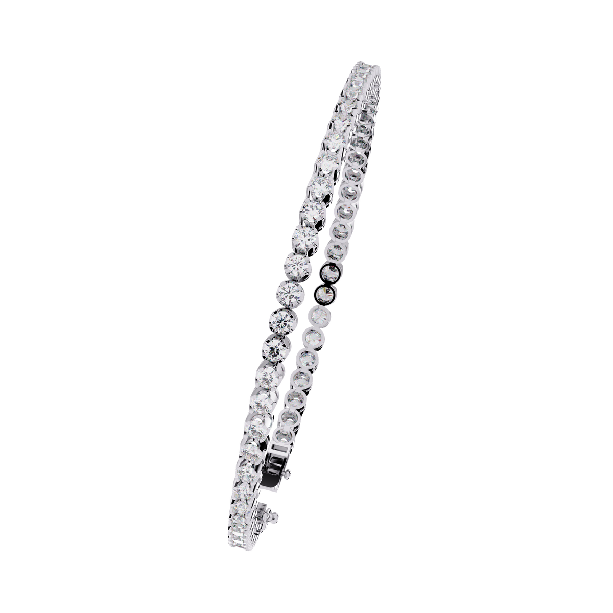 2.6 CTW classic round lab-grown diamond tennis bracelet in White Gold, angled profile view – Lunéa Paris
