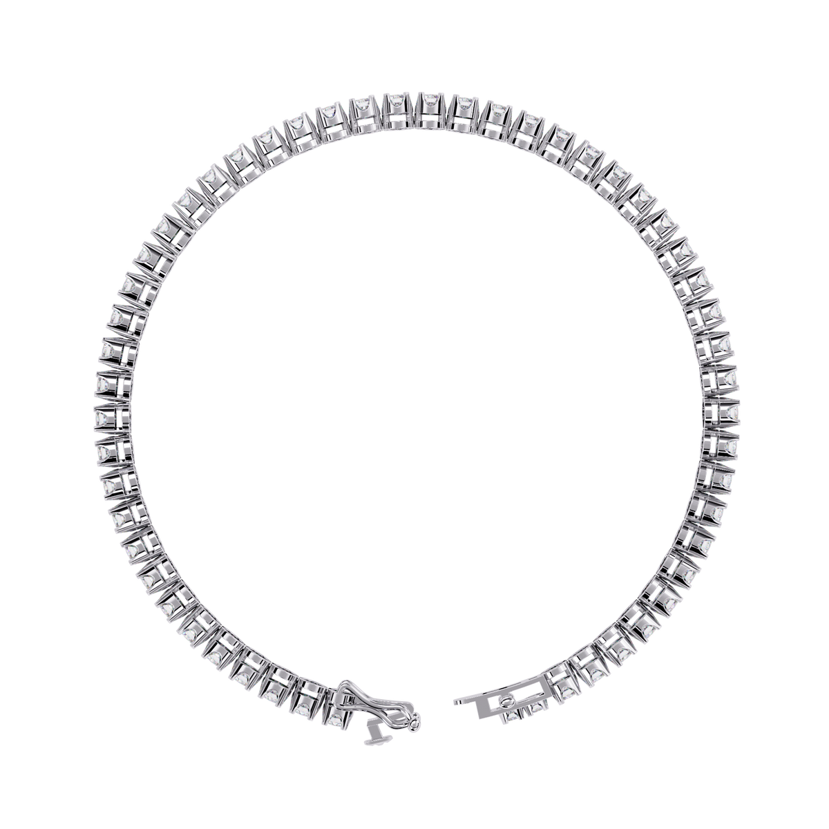 2.6 CTW classic round lab-grown diamond tennis bracelet in White Gold, circular profile showing the clasp – Lunéa Paris