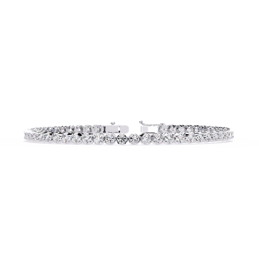 2.6 CTW classic round lab-grown diamond tennis bracelet in White Gold, front-facing flat view – Lunéa Paris