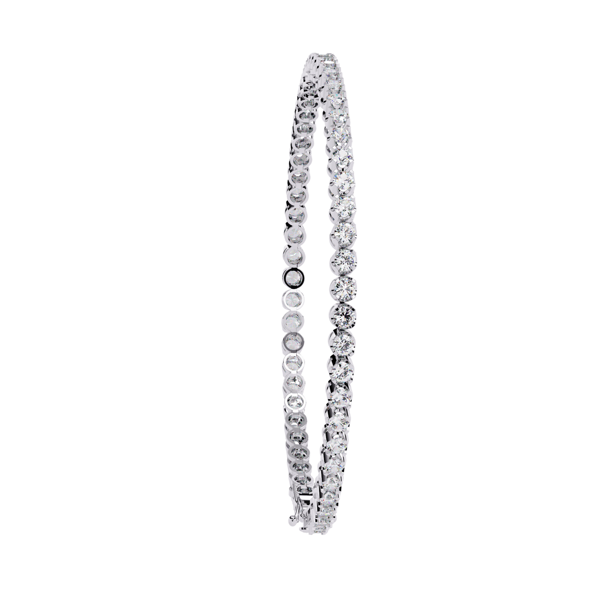 2.6 CTW classic round lab-grown diamond tennis bracelet in White Gold, upright side profile – Lunéa Paris