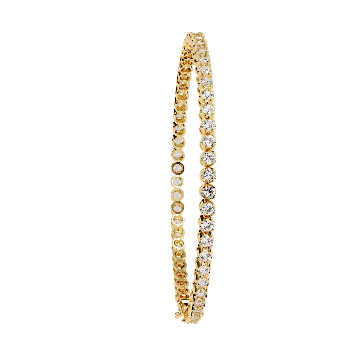 2.6 CTW classic round lab-grown diamond tennis bracelet in Yellow Gold, upright side profile – Lunéa Paris