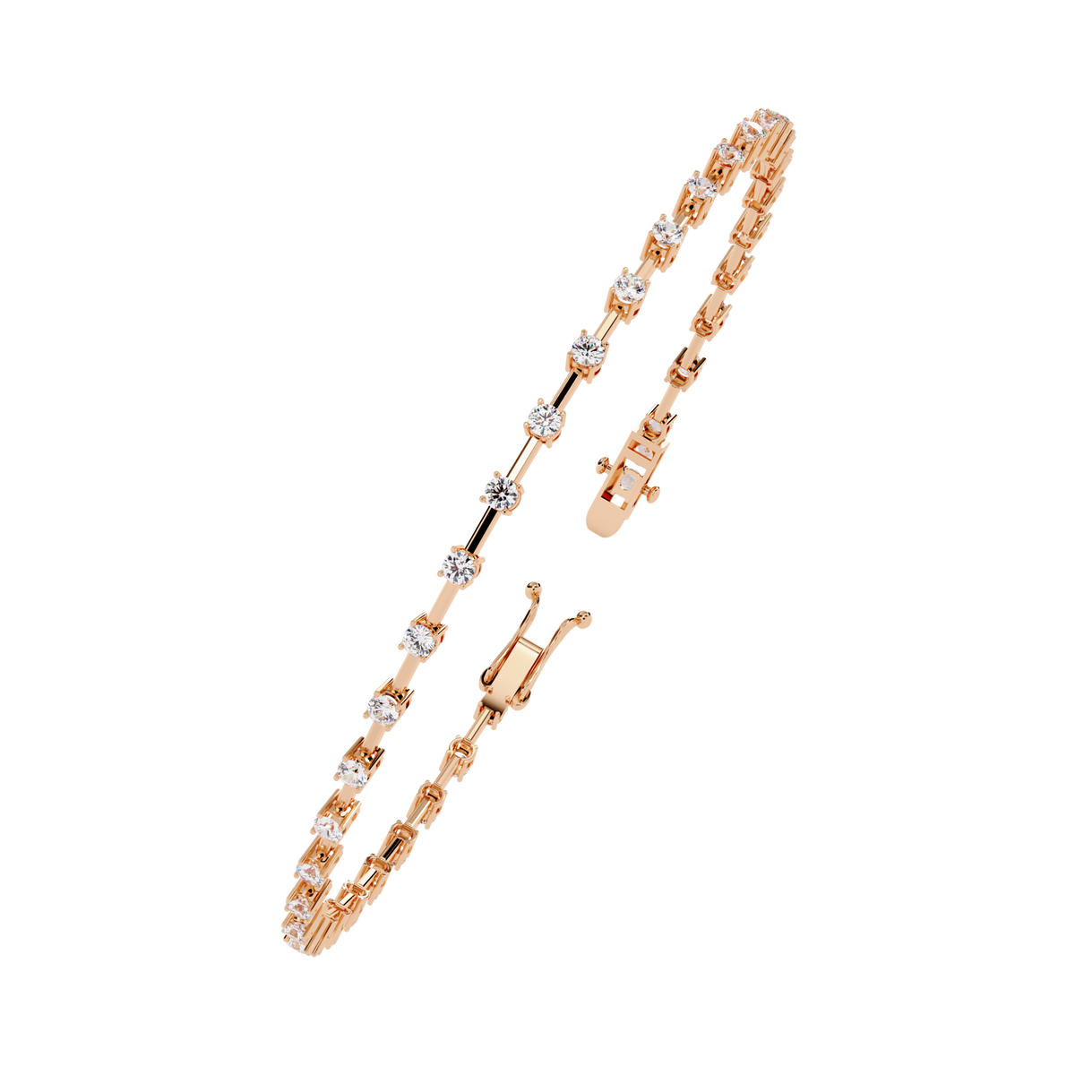 1.0 CTW classic round lab-grown diamond tennis bracelet in Rose Gold, angled profile view – Lunéa Paris