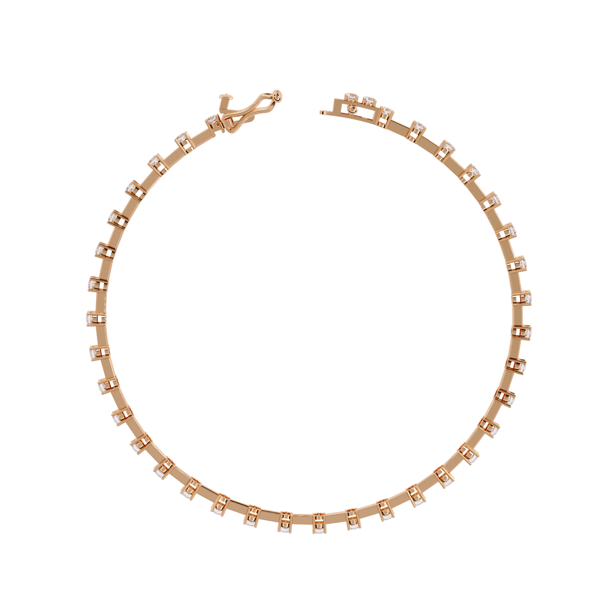 1.0 CTW classic round lab-grown diamond tennis bracelet in Rose Gold, circular profile showing the clasp – Lunéa Paris
