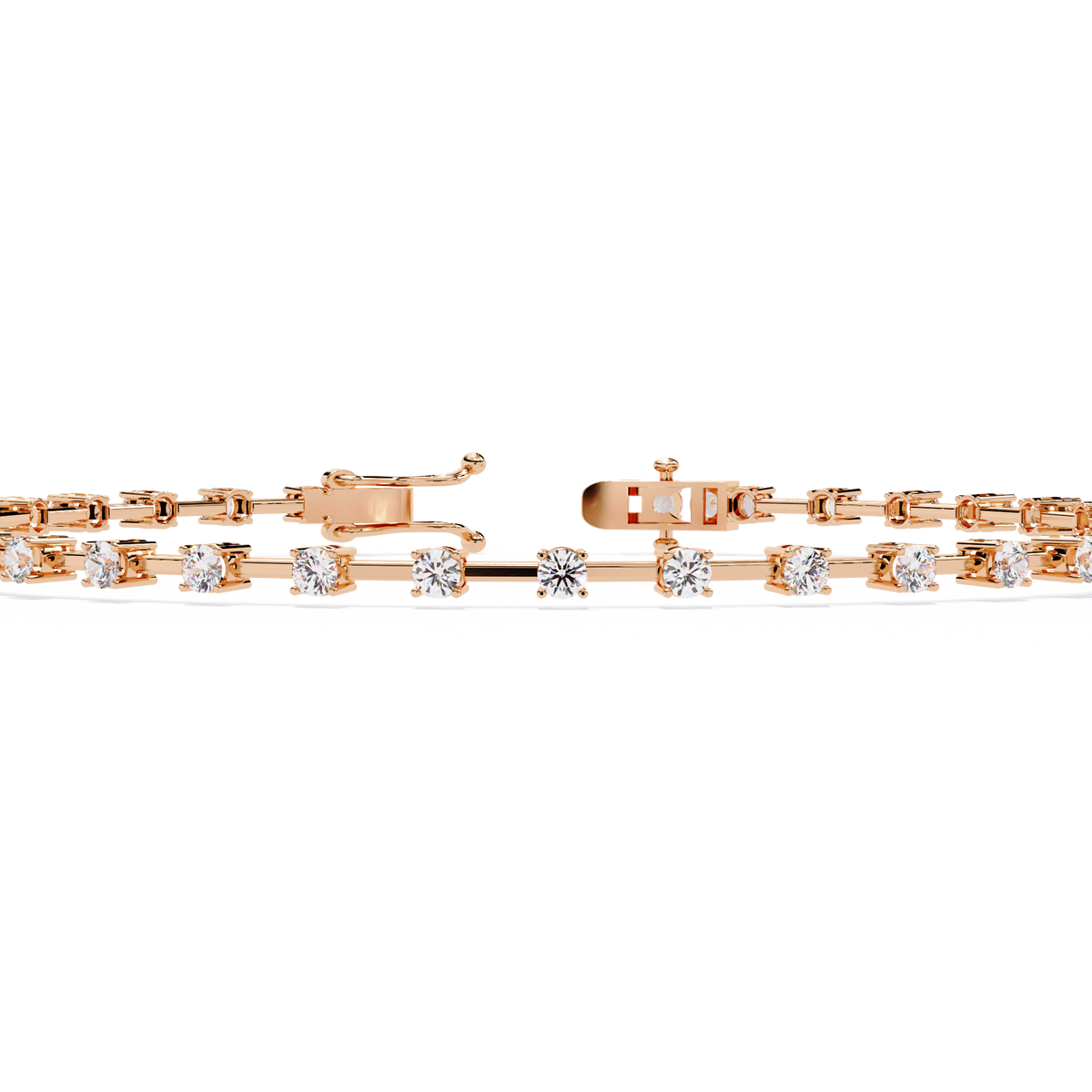 1.0 CTW classic round lab-grown diamond tennis bracelet in Rose Gold, close front detail – Lunéa Paris