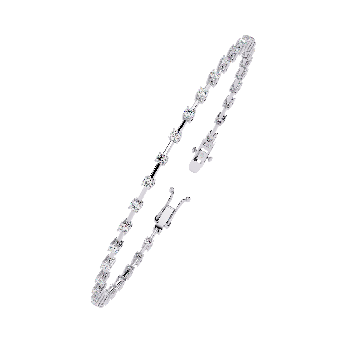 1.0 CTW classic round lab-grown diamond tennis bracelet in White Gold, angled profile view – Lunéa Paris