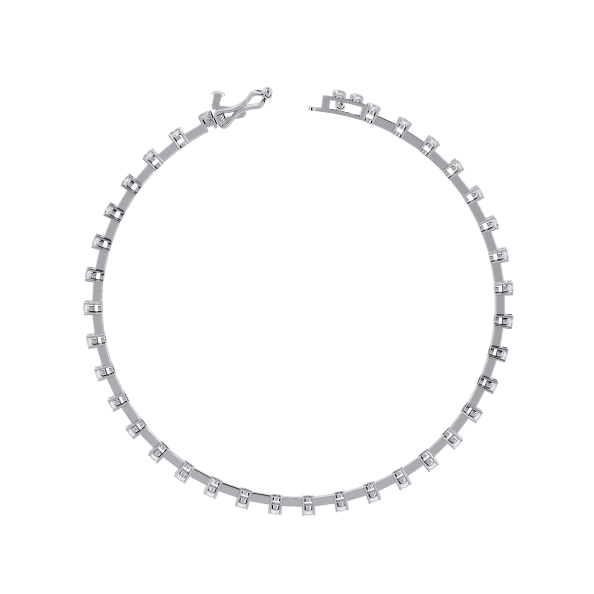 1.0 CTW classic round lab-grown diamond tennis bracelet in White Gold, circular profile showing the clasp – Lunéa Paris