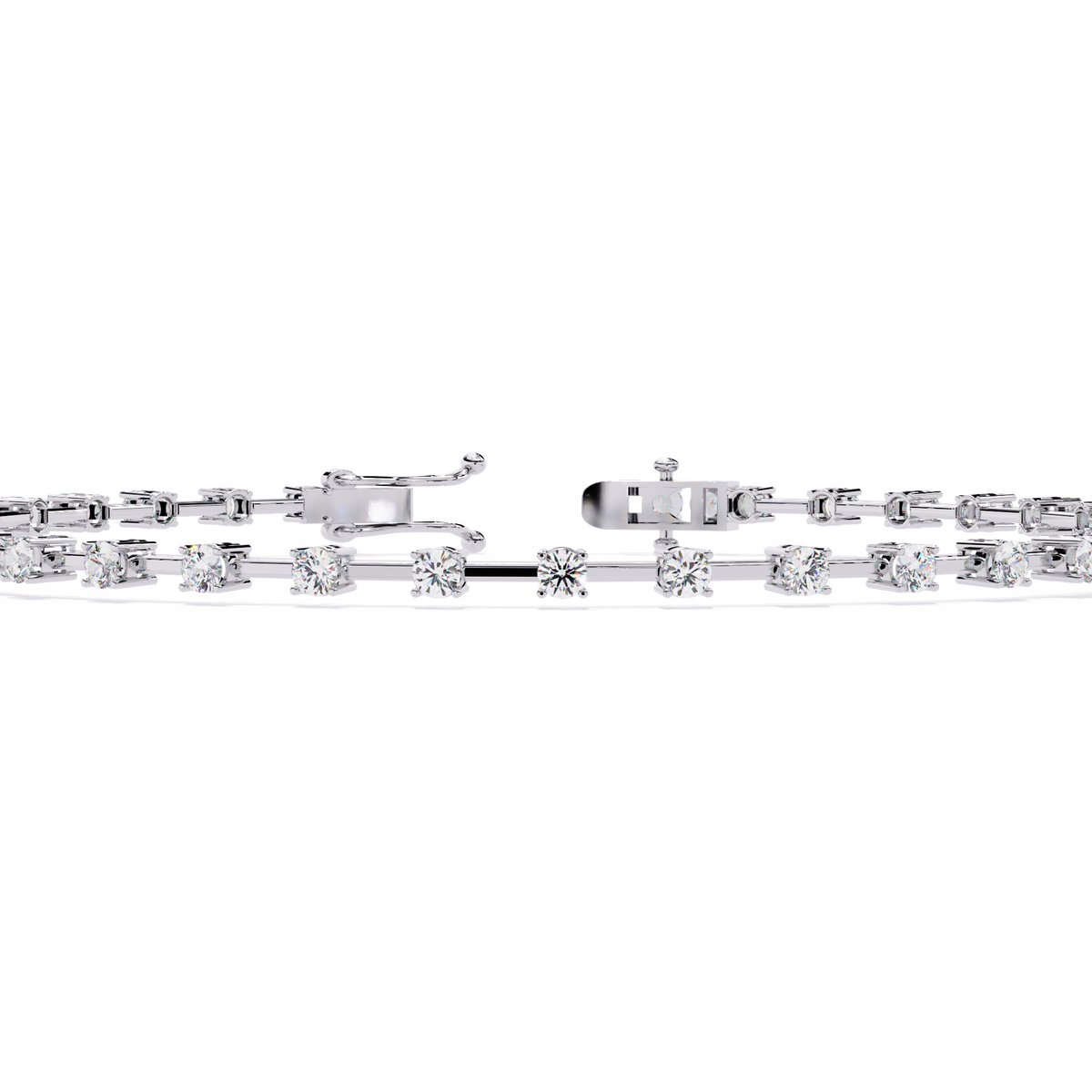 1.0 CTW classic round lab-grown diamond tennis bracelet in White Gold, close front detail – Lunéa Paris