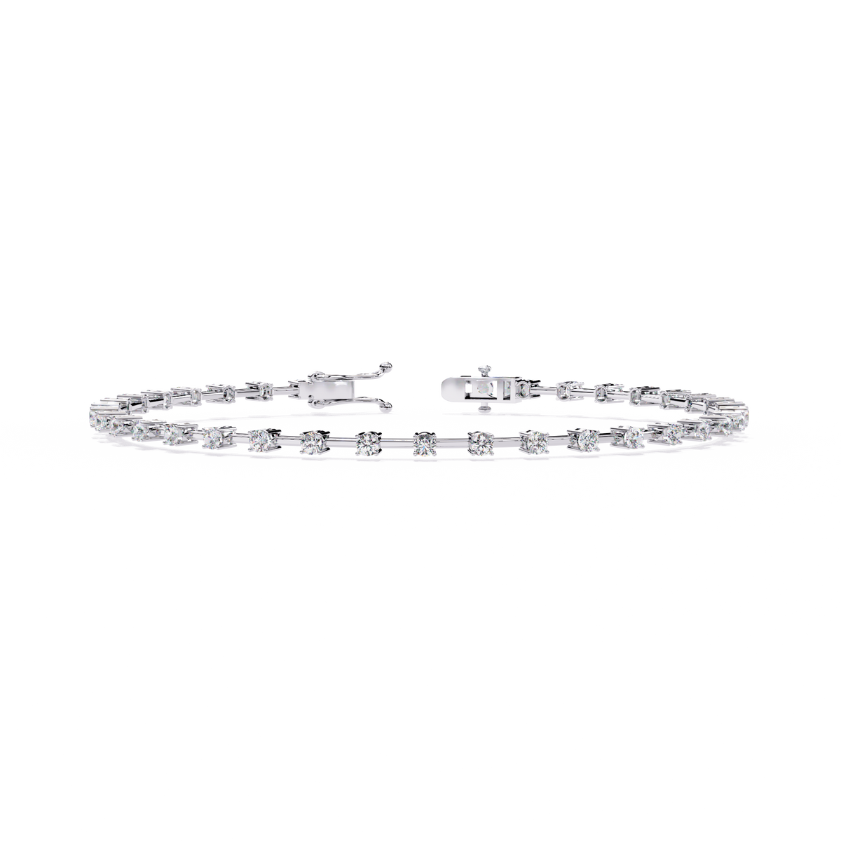 1.0 CTW classic round lab-grown diamond tennis bracelet in White Gold, front-facing flat view – Lunéa Paris