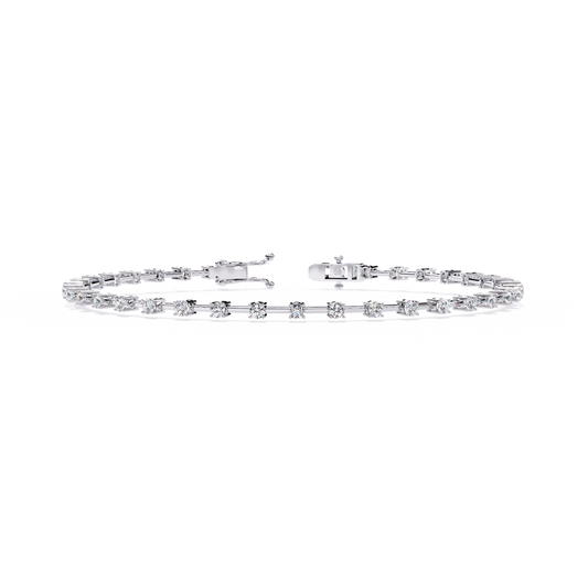 1.0 CTW classic round lab-grown diamond tennis bracelet in White Gold, front-facing flat view – Lunéa Paris