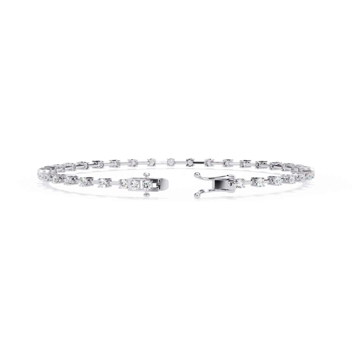 1.0 CTW classic round lab-grown diamond tennis bracelet in White Gold, rear clasp-side flat view – Lunéa Paris