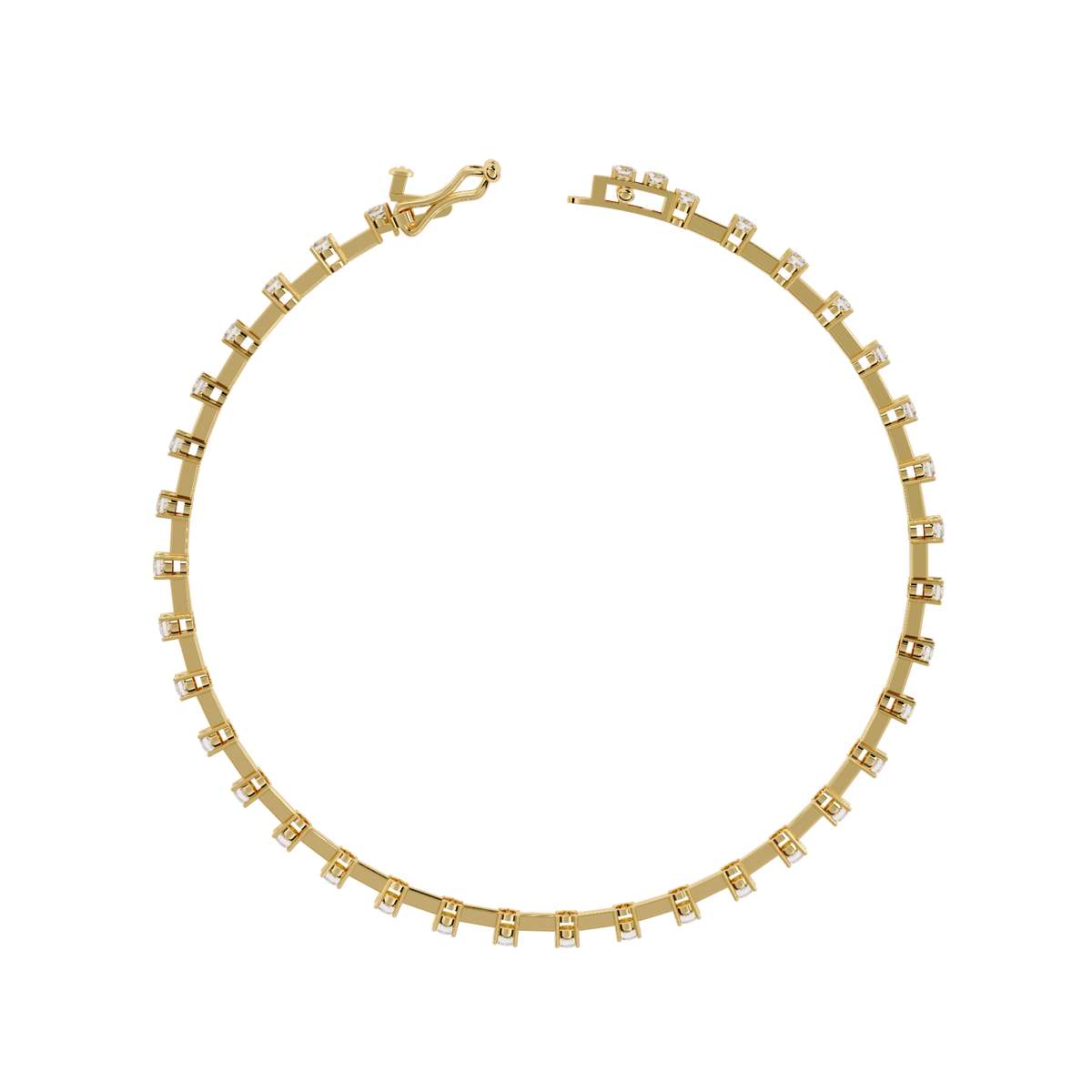 1.0 CTW classic round lab-grown diamond tennis bracelet in Yellow Gold, circular profile showing the clasp – Lunéa Paris