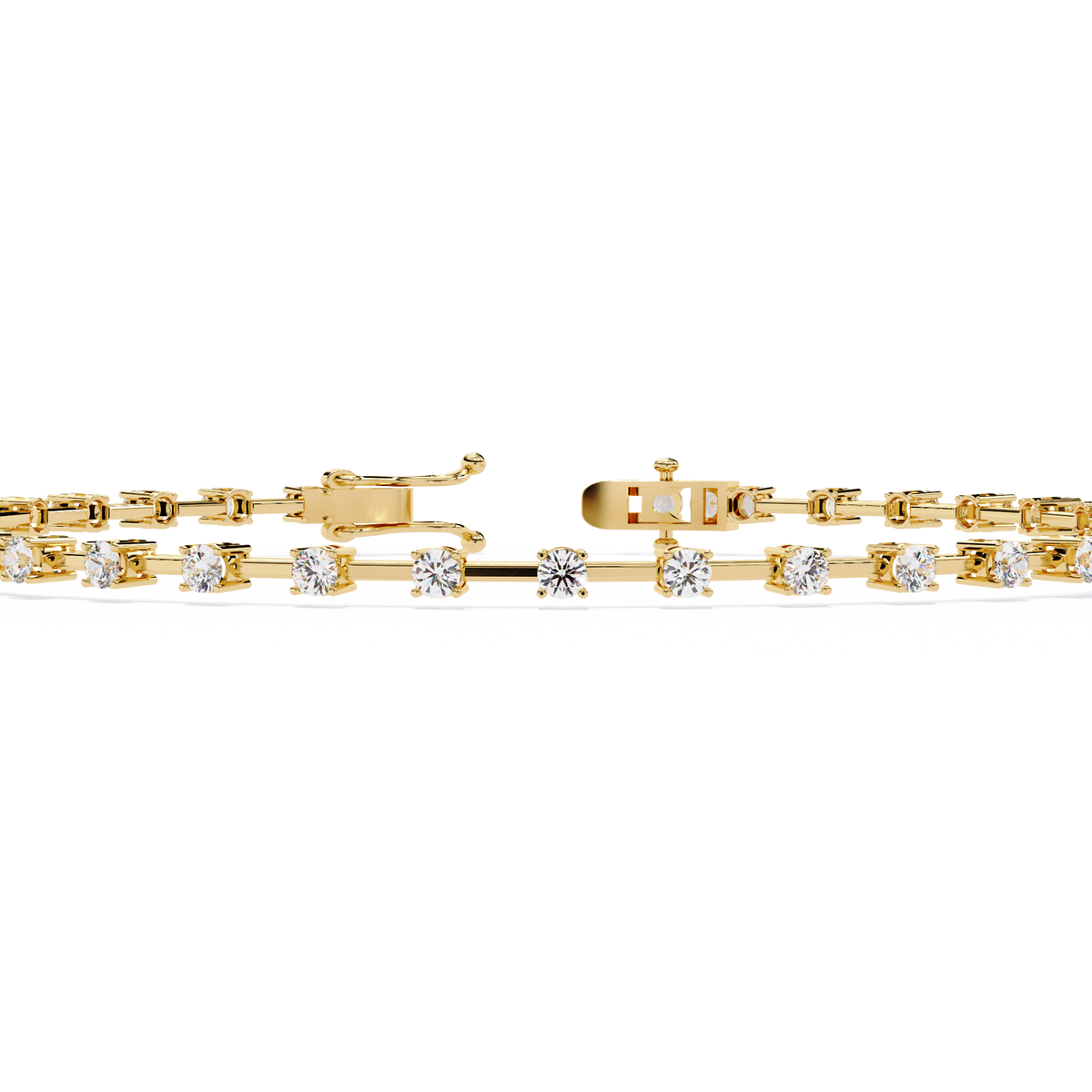 1.0 CTW classic round lab-grown diamond tennis bracelet in Yellow Gold, close front detail – Lunéa Paris