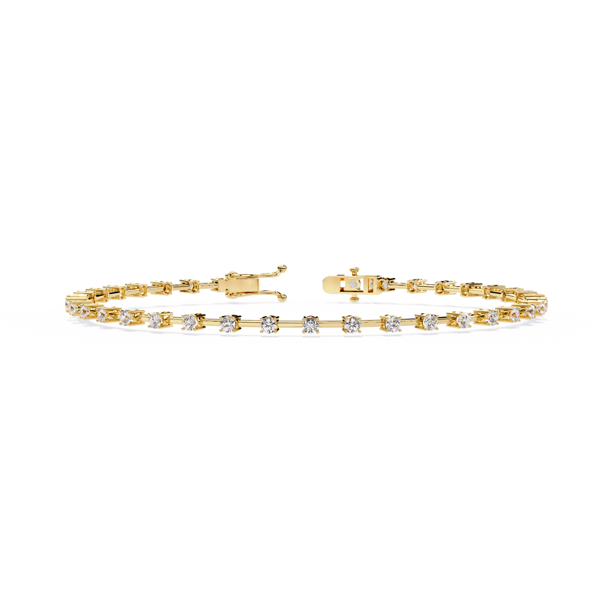 1.0 CTW classic round lab-grown diamond tennis bracelet in Yellow Gold, front-facing flat view – Lunéa Paris