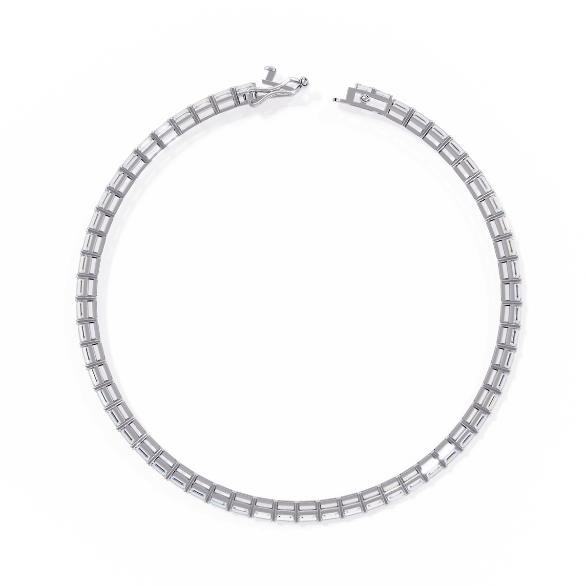 3.5 CTW emerald-cut lab-grown diamond tennis bracelet in White Gold, circular profile showing the clasp – Lunéa Paris