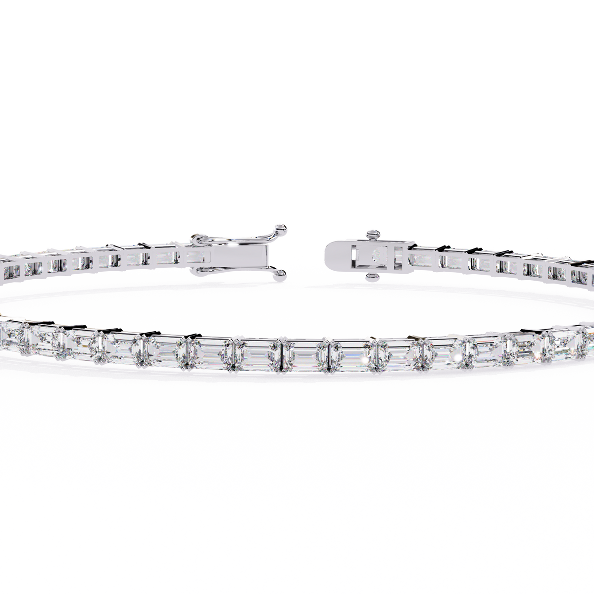 3.5 CTW emerald-cut lab-grown diamond tennis bracelet in White Gold, close front detail – Lunéa Paris