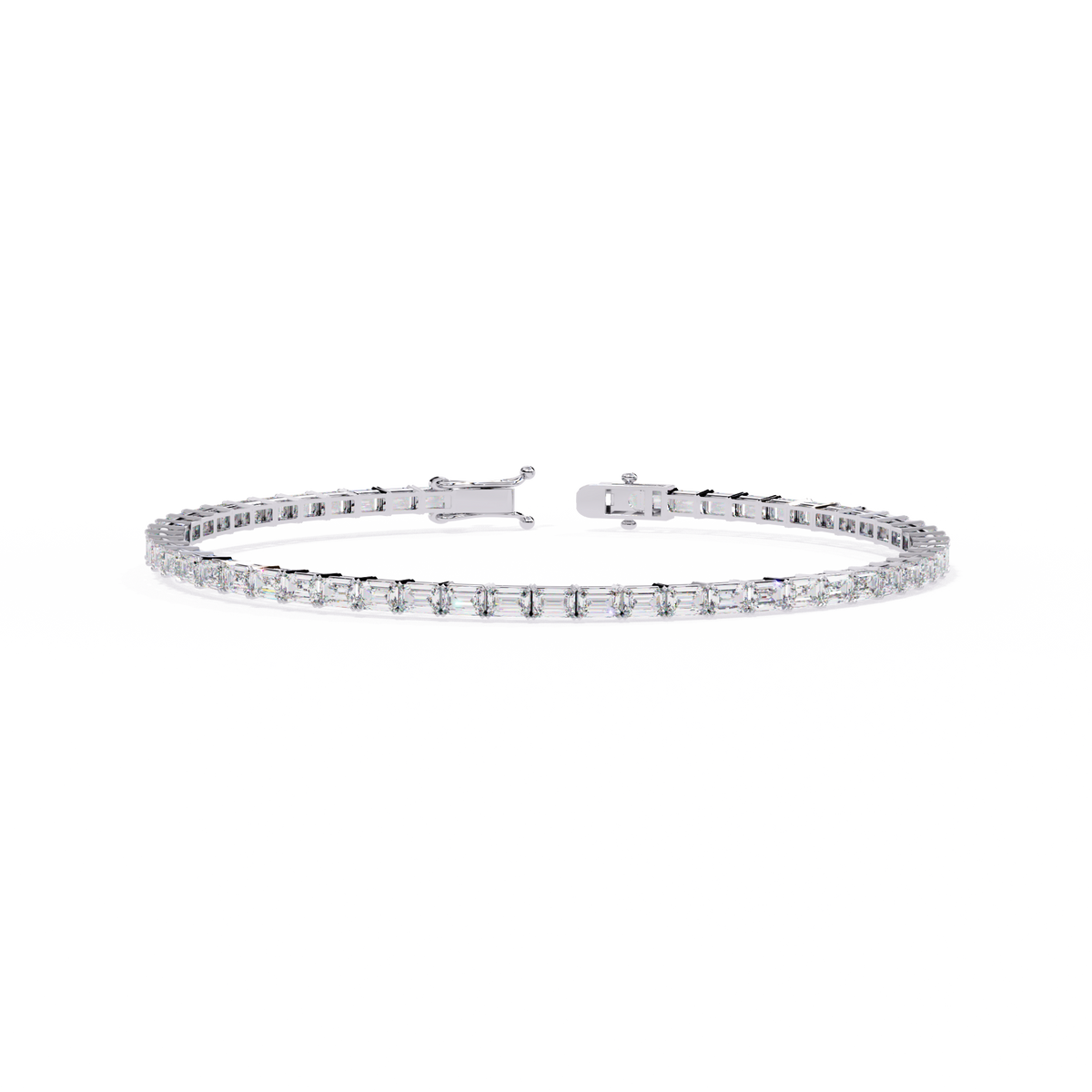 3.5 CTW emerald-cut lab-grown diamond tennis bracelet in White Gold, front-facing flat view – Lunéa Paris