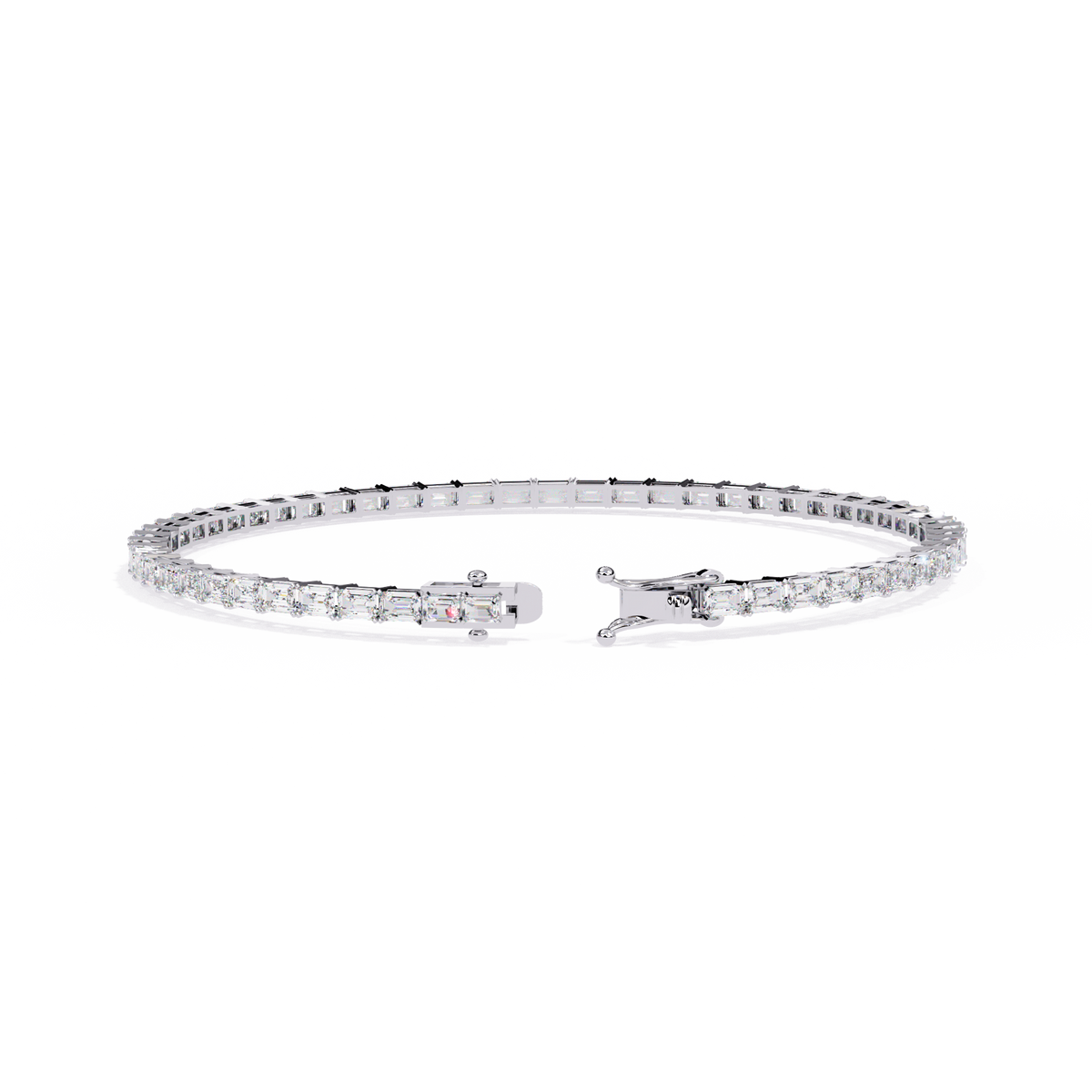 3.5 CTW emerald-cut lab-grown diamond tennis bracelet in White Gold, rear clasp-side flat view – Lunéa Paris