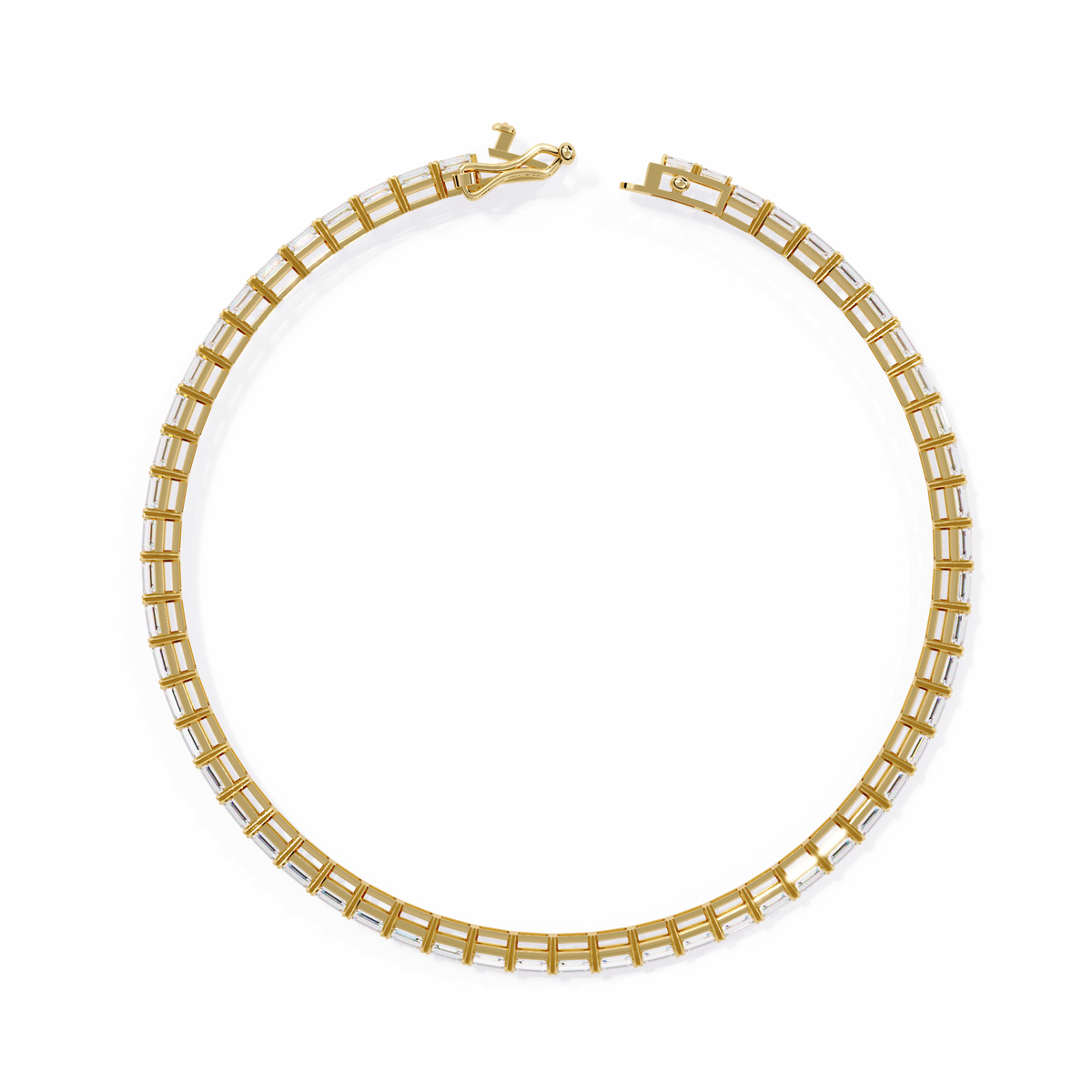 3.5 CTW emerald-cut lab-grown diamond tennis bracelet in Yellow Gold, circular profile showing the clasp – Lunéa Paris