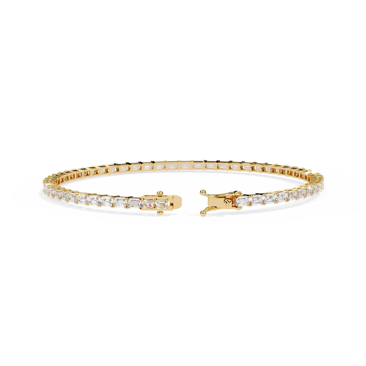 3.5 CTW emerald-cut lab-grown diamond tennis bracelet in Yellow Gold, rear clasp-side flat view – Lunéa Paris