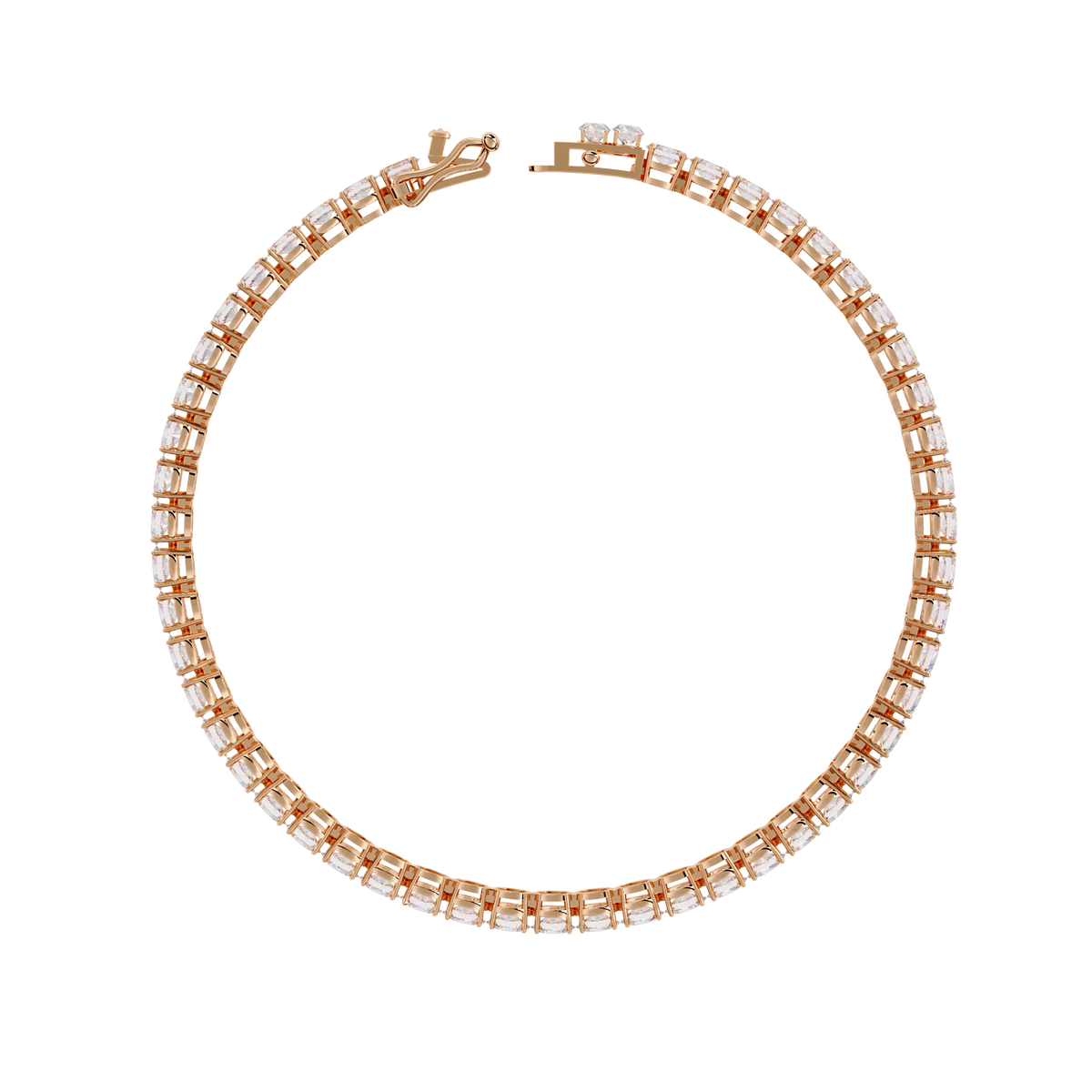 6.7 CTW oval lab-grown diamond tennis bracelet in Rose Gold, circular profile showing the clasp – Lunéa Paris