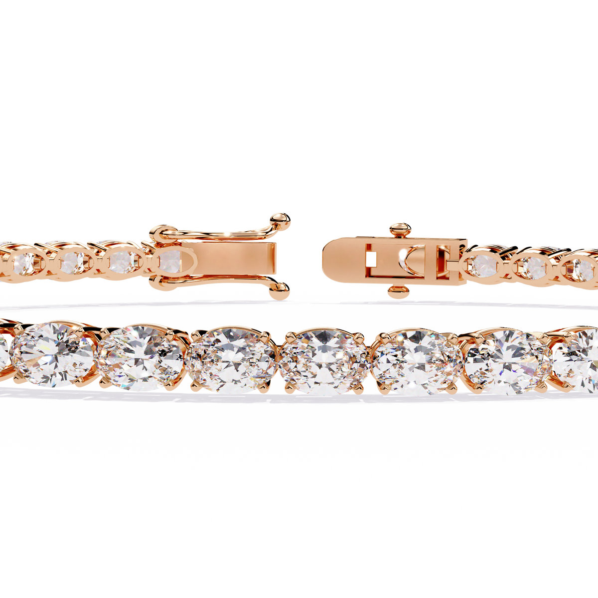 6.7 CTW oval lab-grown diamond tennis bracelet in Rose Gold, close front detail – Lunéa Paris