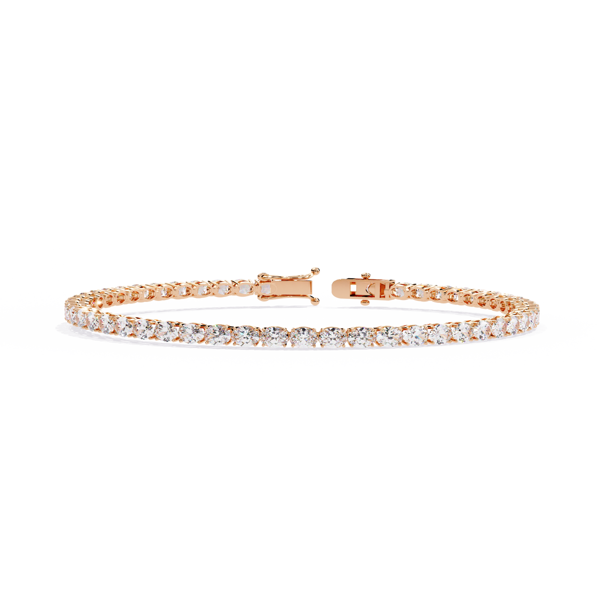 6.7 CTW oval lab-grown diamond tennis bracelet in Rose Gold, front-facing flat view – Lunéa Paris