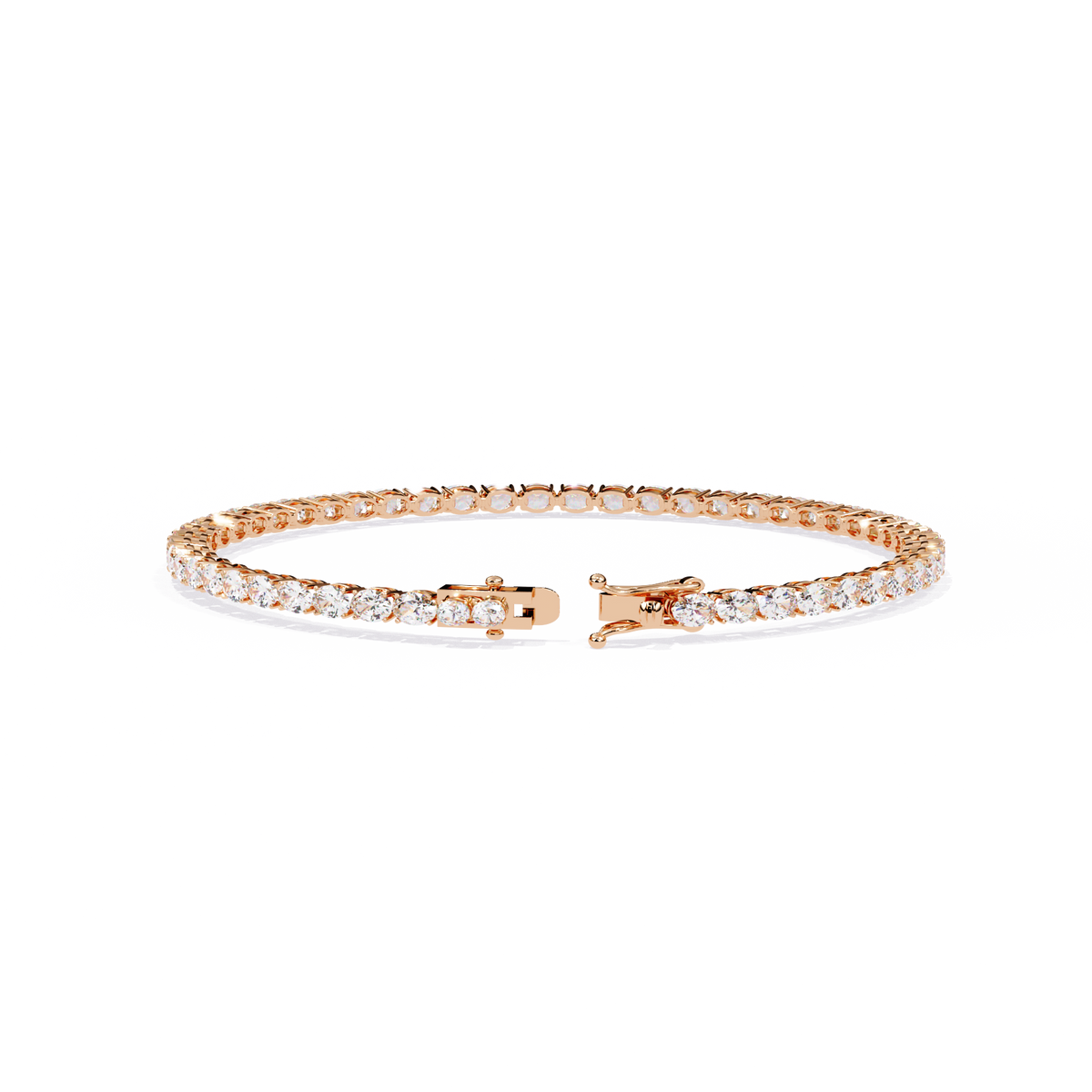 6.7 CTW oval lab-grown diamond tennis bracelet in Rose Gold, rear clasp-side flat view – Lunéa Paris