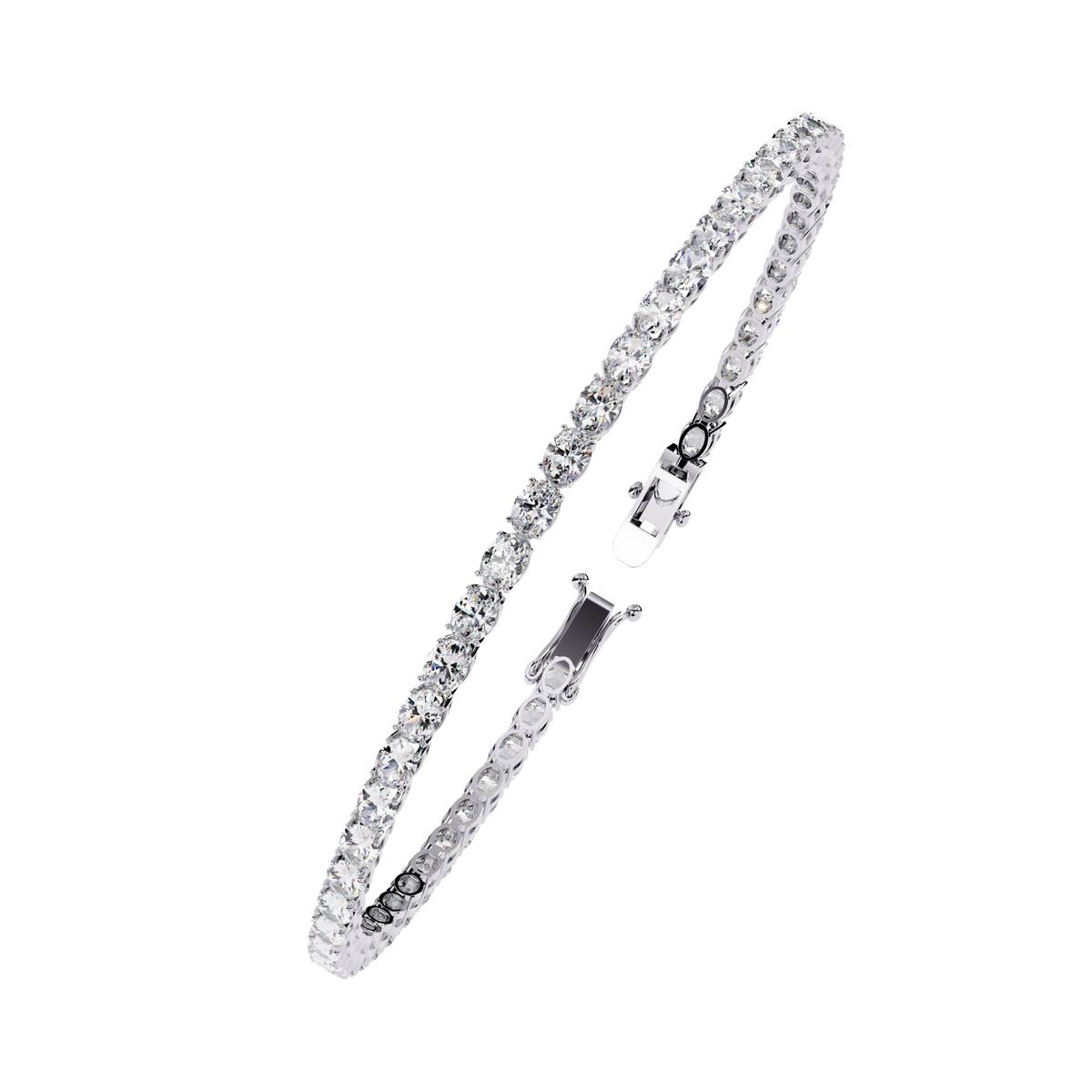 6.7 CTW oval lab-grown diamond tennis bracelet in White Gold, angled profile view – Lunéa Paris