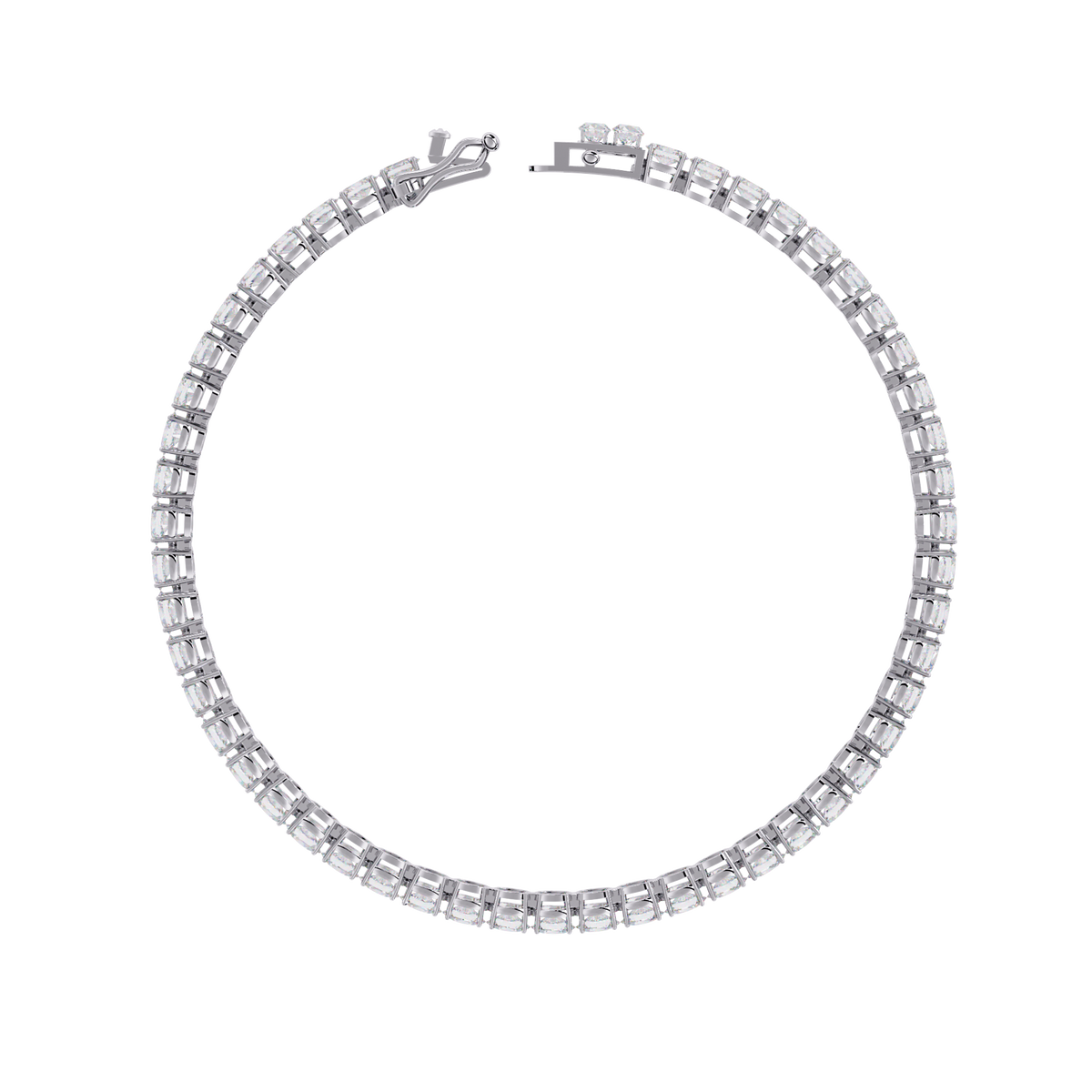 6.7 CTW oval lab-grown diamond tennis bracelet in White Gold, circular profile showing the clasp – Lunéa Paris