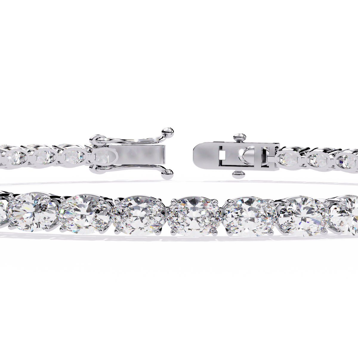 6.7 CTW oval lab-grown diamond tennis bracelet in White Gold, close front detail – Lunéa Paris