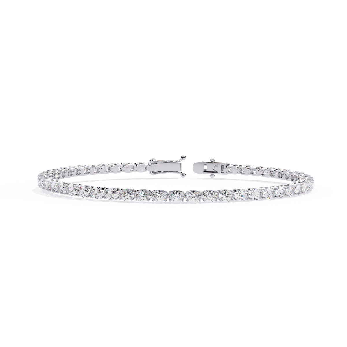 6.7 CTW oval lab-grown diamond tennis bracelet in White Gold, front-facing flat view – Lunéa Paris