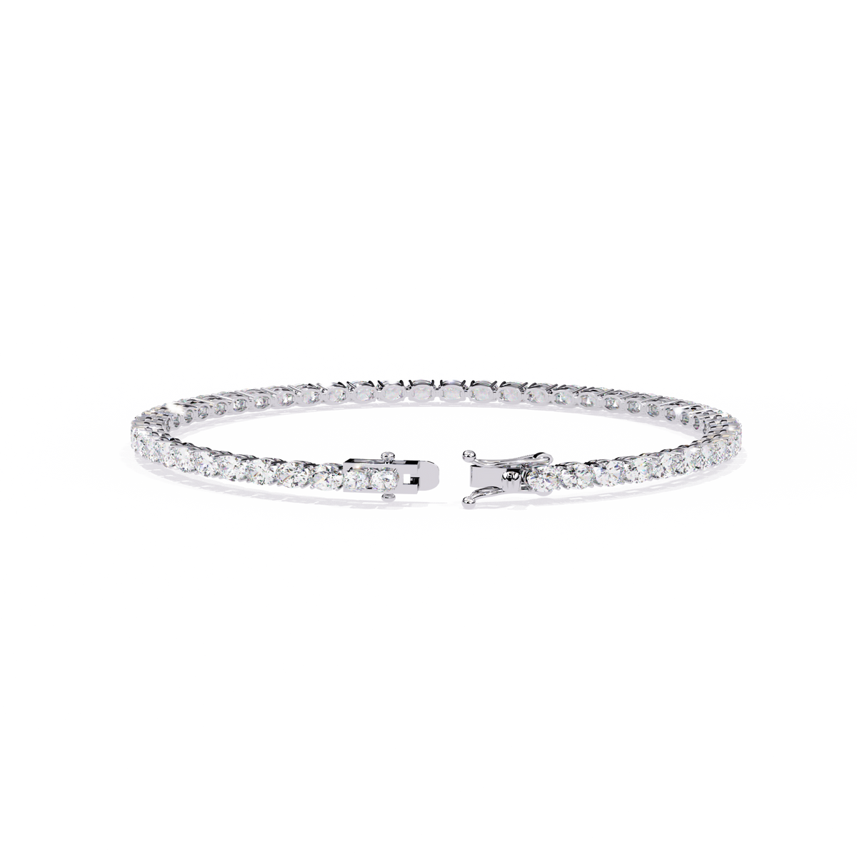 6.7 CTW oval lab-grown diamond tennis bracelet in White Gold, rear clasp-side flat view – Lunéa Paris