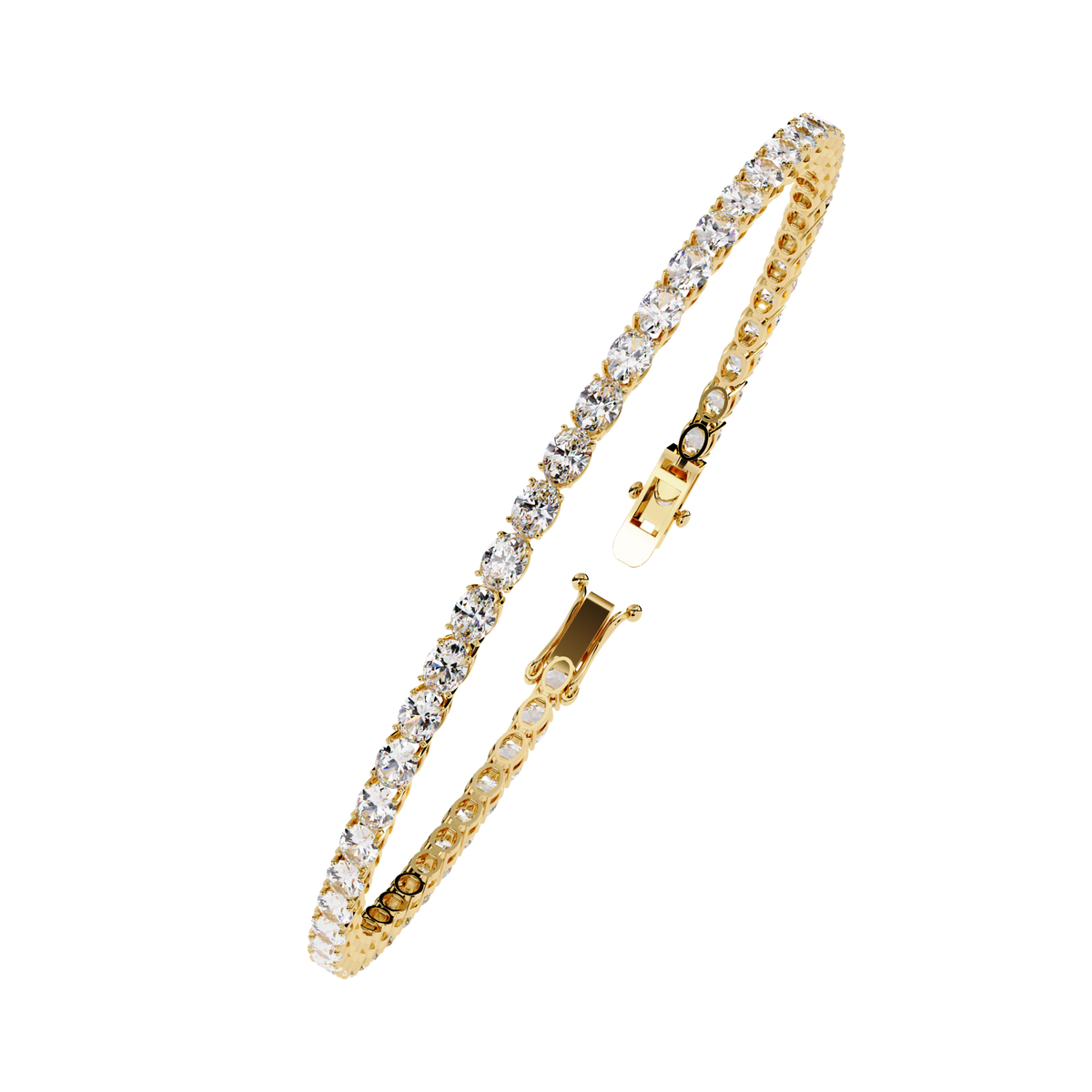 6.7 CTW oval lab-grown diamond tennis bracelet in Yellow Gold, angled profile view – Lunéa Paris